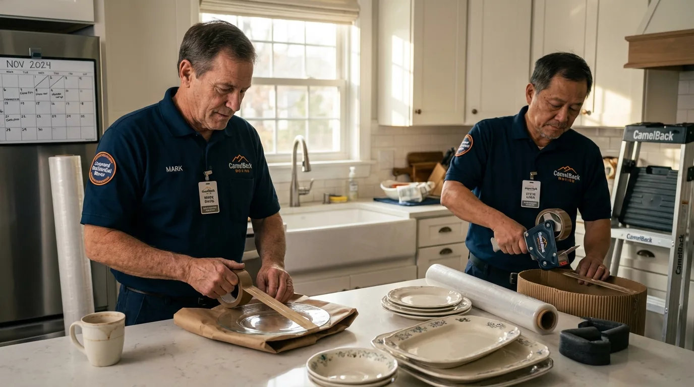 Professional crew packing kitchen dishware in Flemingsburg, KY